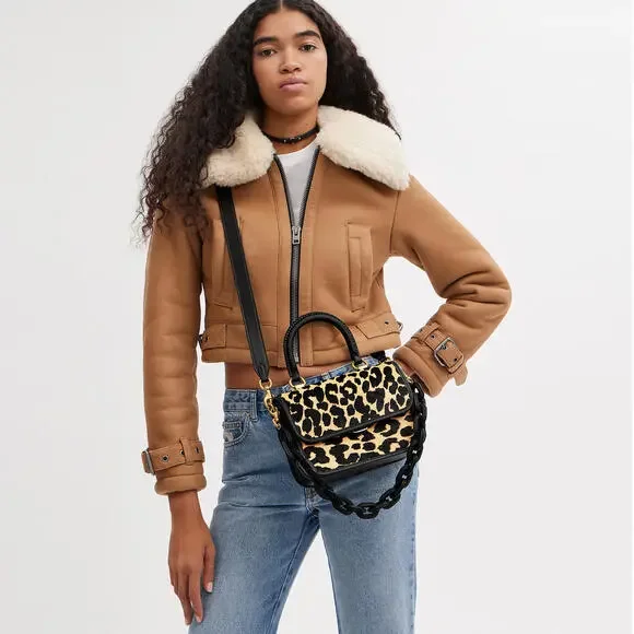 NWT Rogue Top Handle Bag In Haircalf With Leopard Print - Picture 3 of 14